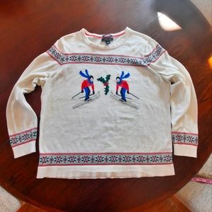 Lands End Christmas Sweater Ski XL Cotton Sweater